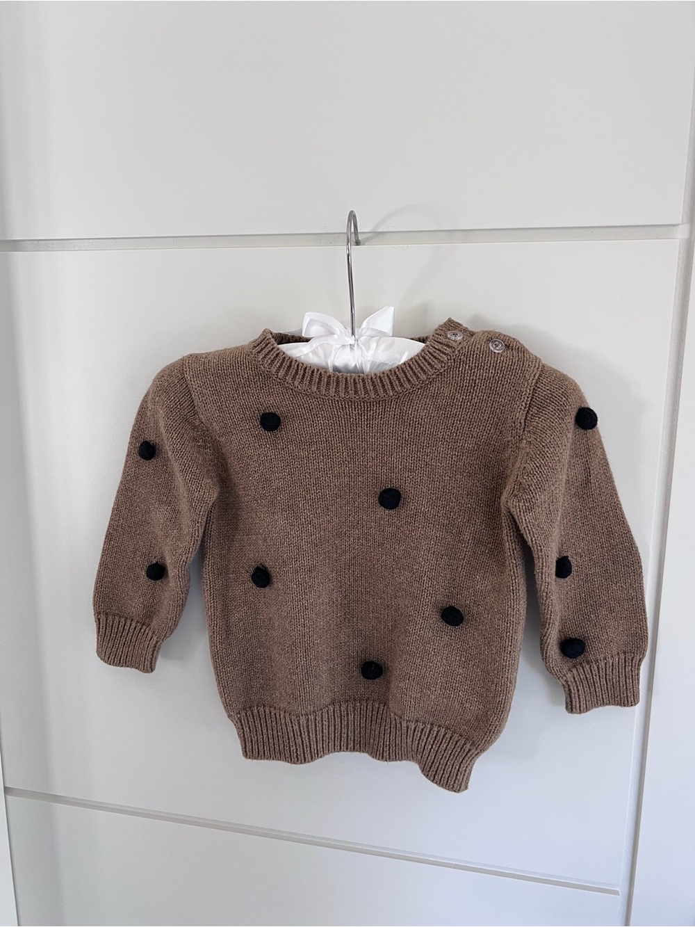 Miann&Co kids, Taupe Knit Kids Sweater with Black Pom Detail